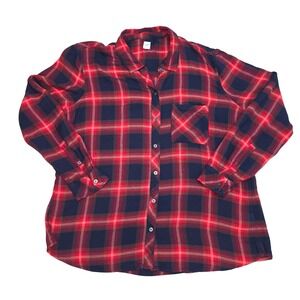 Gap Womens XL Red Navy Blue Plaid Drapey Flannel Button Down Shirt 700033371